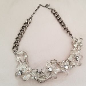 Statement Crystal Flowers Silver Necklace